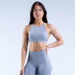 DFYNE Dynamic High Neck Backless Sport BH Dam Ljusgrå | 0571684-YH