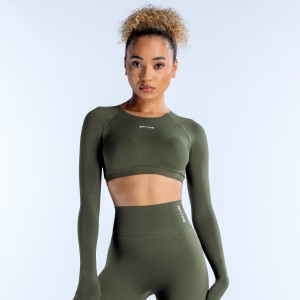 DFYNE Dynamic Long Sleeve Crop Top Dam Olivgröna | 2548679-YP