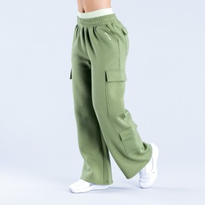 DFYNE Lanyi Edit Wide Leg Cargo Joggingbyxor Dam Mörkgröna | 1049267-PC