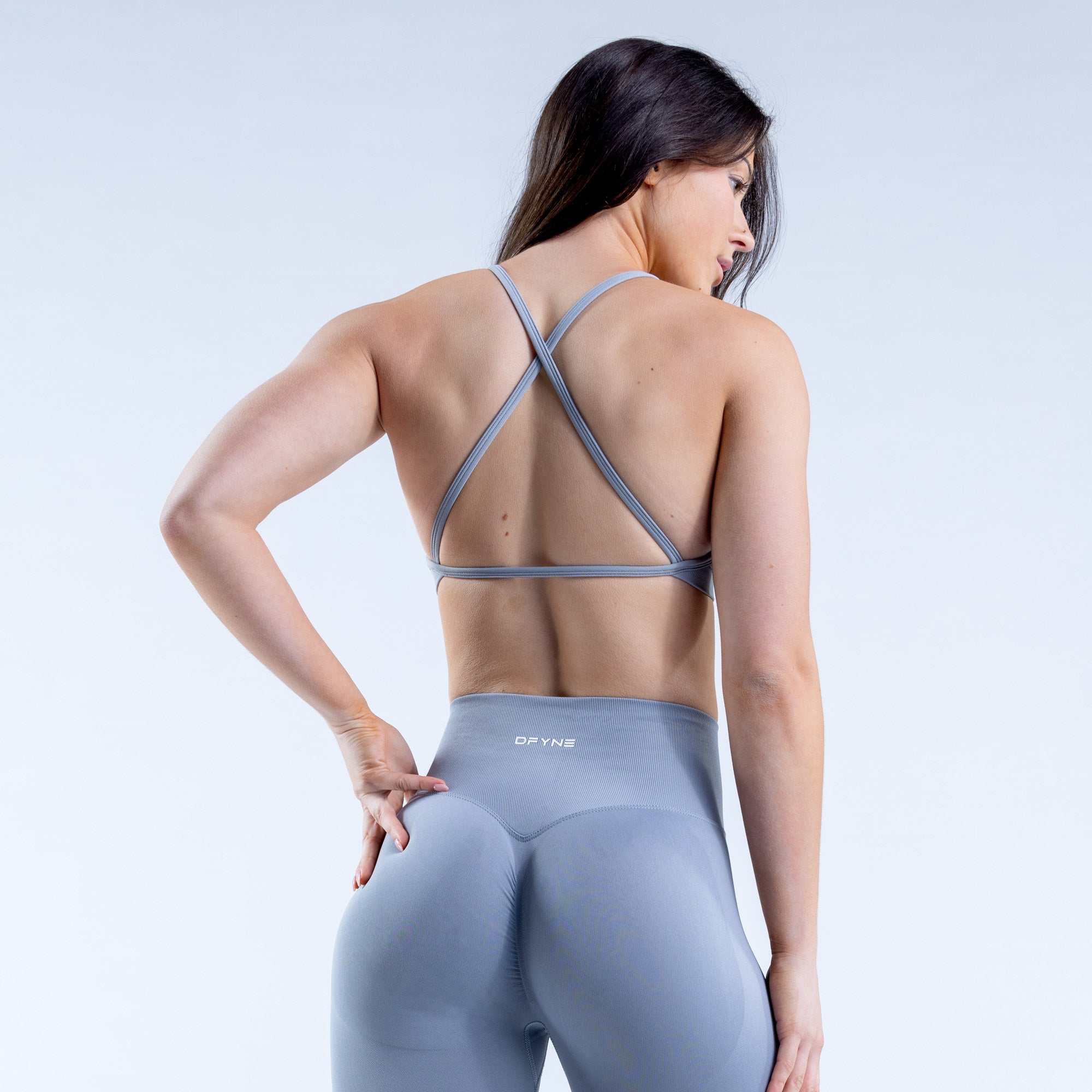 DFYNE Dynamic High Neck Backless Sport BH Dam Ljusgrå | 0571684-YH